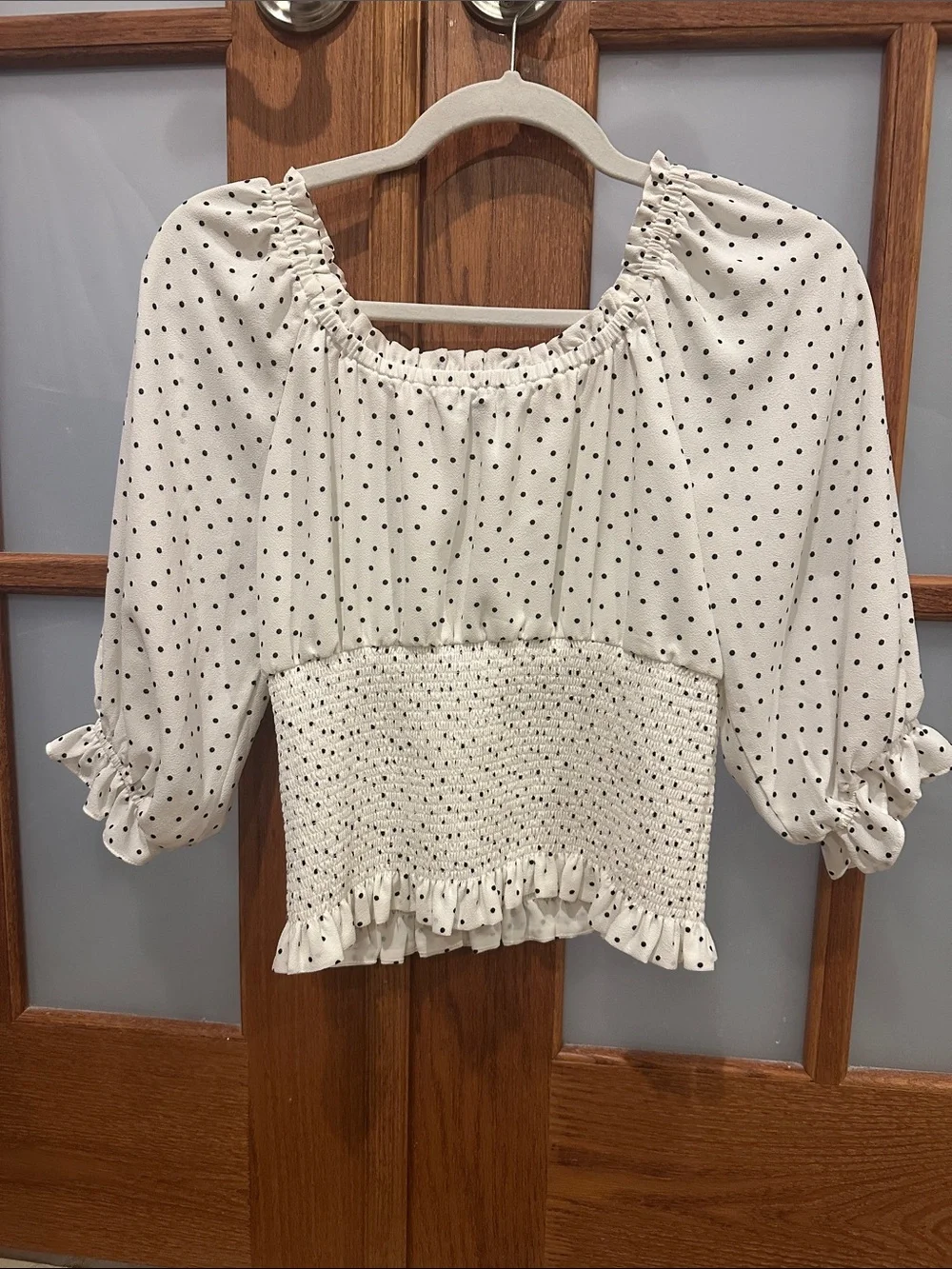 STATE White Polka Dot Smocked Crop Top - Picture 4 of 7